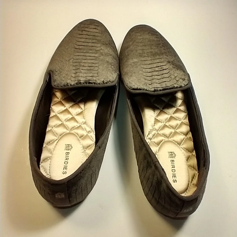 Birdies The Starling Charcoal Python Velvet Embossed Loafers Women's sz 8.